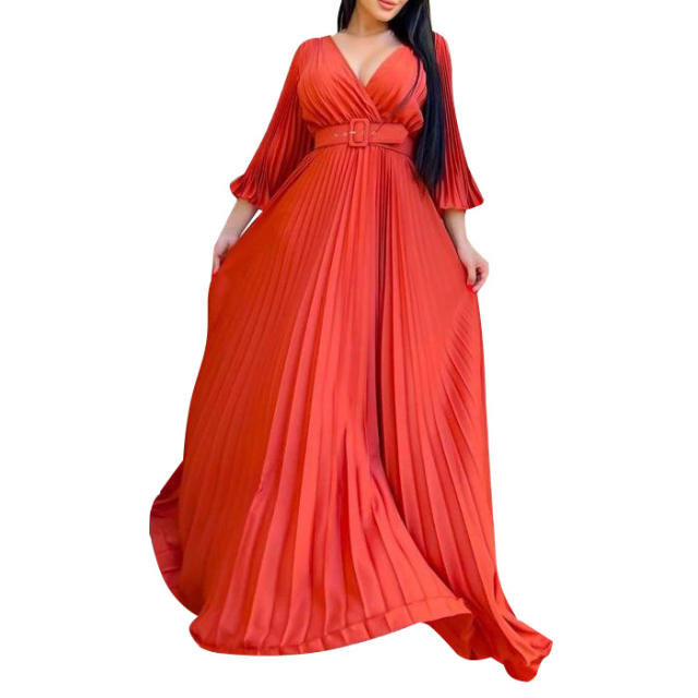 Plain color v neck maxi dress