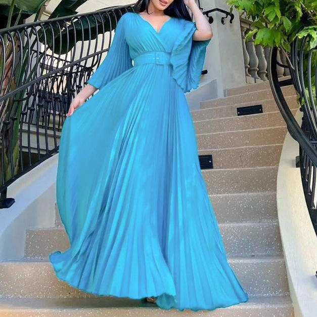 Plain color v neck maxi dress