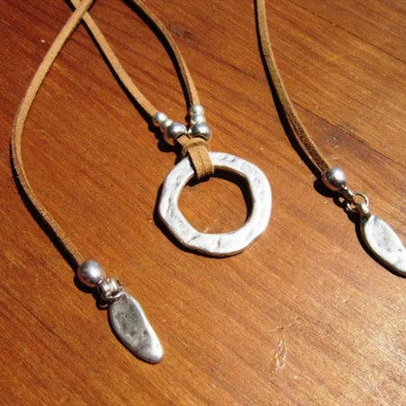 Boho silver color metal circle layer choker necklace
