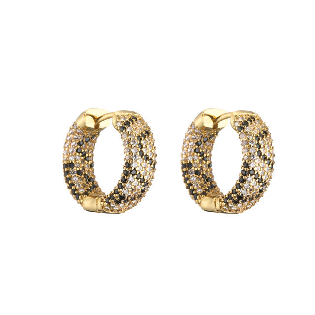 Luxury leopard grain pave setting cubic zircon copper huggie earrings