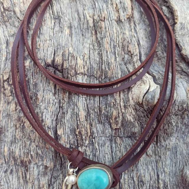 Boho brown color PU leather layer choker necklace
