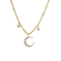 Elegant cubic zircon diamond moon stainless steel figaro chain necklace set
