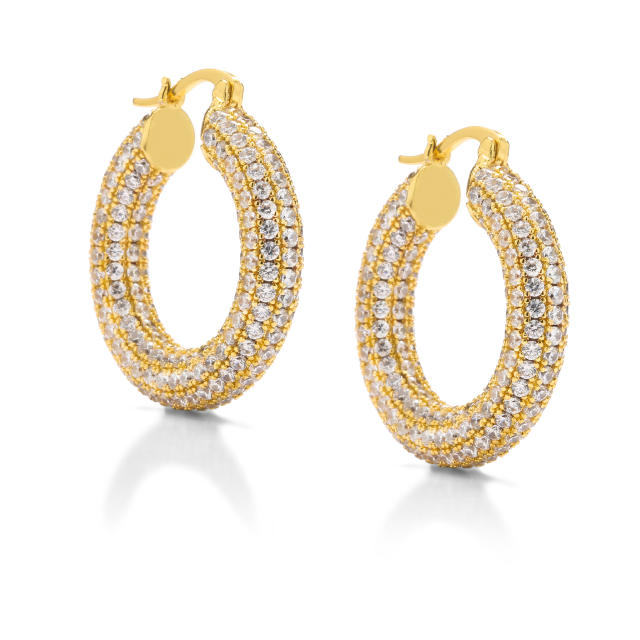 Elegant pave setting cubic zircon gold plated copper hoop earrings