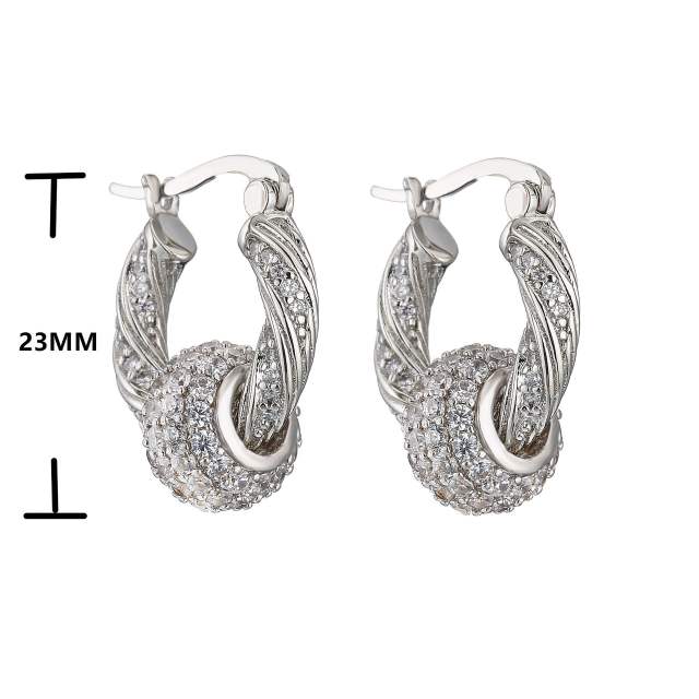 Delicate pave setting cubic zircon ball copper huggie earrings