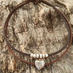 Boho two layer velvet heart bead choker