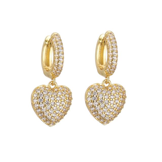 Delicate pave setting cubic zircon diamond heart copper necklace set