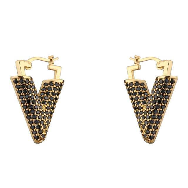 Luxury pave setting cubic zircon colorful V shape earrings