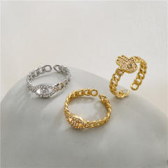 Delicate cubic zircon evil eye hasma copper rings