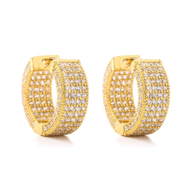 Elegant pave setting cubic zircon gold plated copper hoop earrings