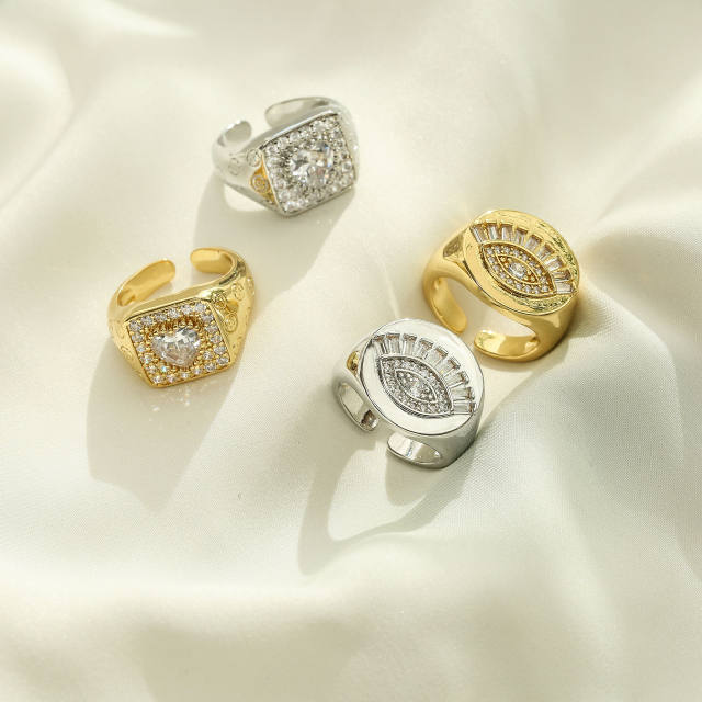 Delicate cubic zircon evil eye hasma copper rings