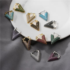 Luxury pave setting cubic zircon colorful V shape earrings
