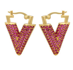 Luxury pave setting cubic zircon colorful V shape earrings