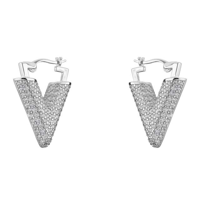 Luxury pave setting cubic zircon colorful V shape earrings