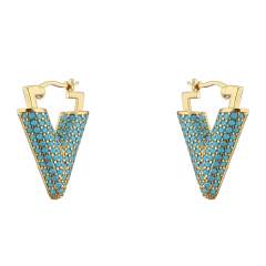Luxury pave setting cubic zircon colorful V shape earrings