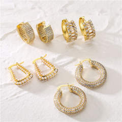 Elegant pave setting cubic zircon gold plated copper hoop earrings