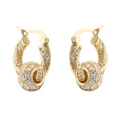 Delicate pave setting cubic zircon ball copper huggie earrings