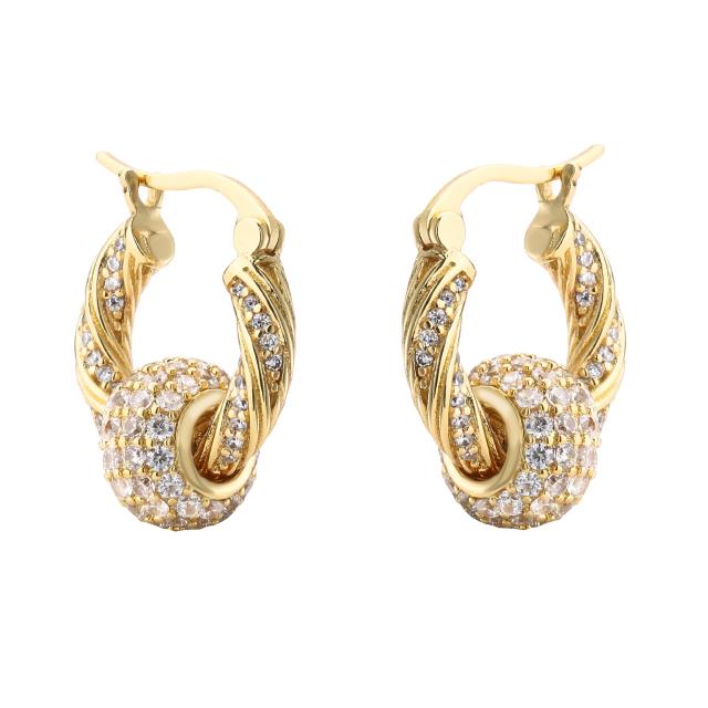 Delicate pave setting cubic zircon ball copper huggie earrings