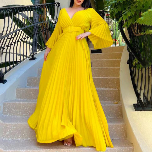 Plain color v neck maxi dress