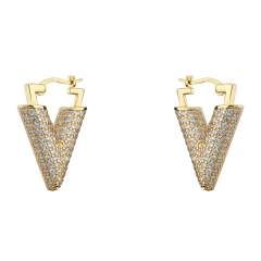 Luxury pave setting cubic zircon colorful V shape earrings