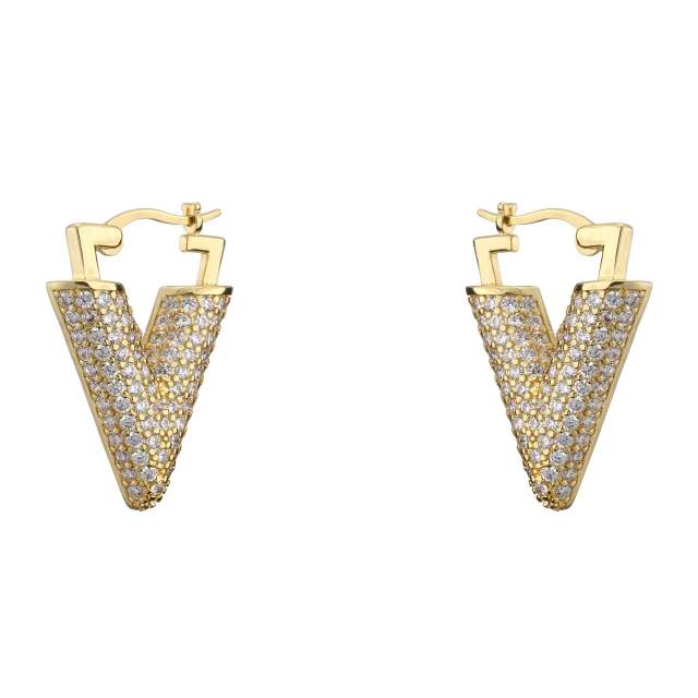 Luxury pave setting cubic zircon colorful V shape earrings