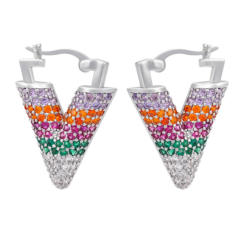 Luxury pave setting cubic zircon colorful V shape earrings