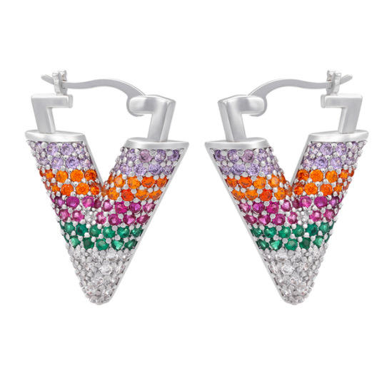 Luxury pave setting cubic zircon colorful V shape earrings
