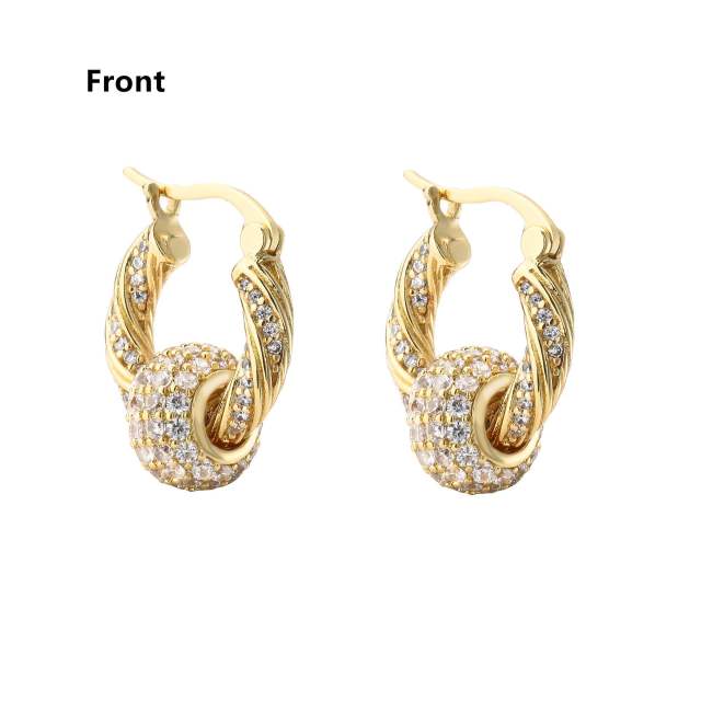 Delicate pave setting cubic zircon ball copper huggie earrings
