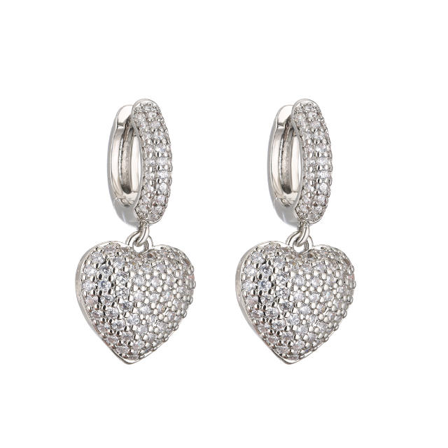 Delicate pave setting cubic zircon diamond heart copper necklace set