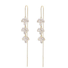 Elegant cubic zircon leaf threader earrings