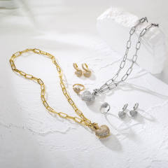 Delicate pave setting cubic zircon diamond heart copper necklace set