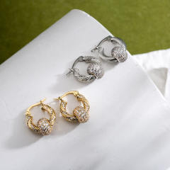 Delicate pave setting cubic zircon ball copper huggie earrings