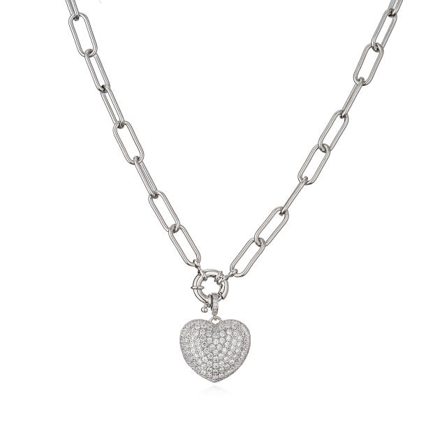Delicate pave setting cubic zircon diamond heart copper necklace set