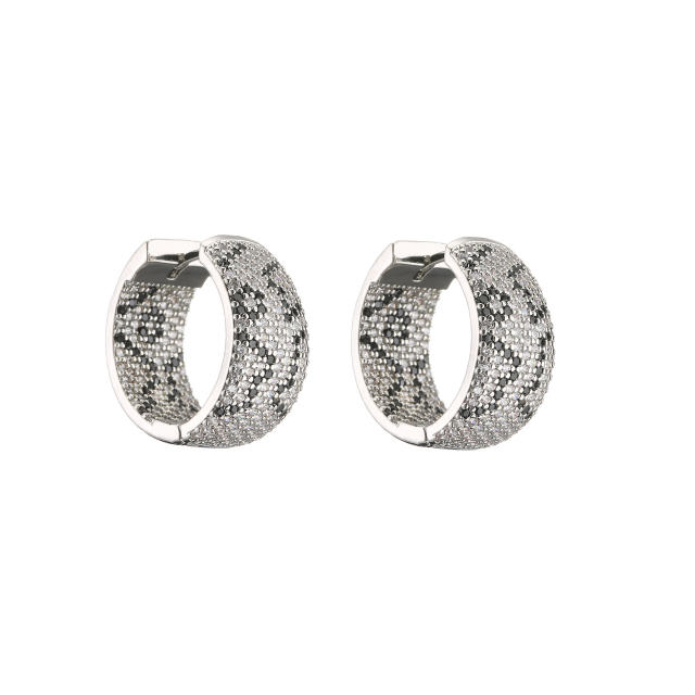 Luxury leopard grain pave setting cubic zircon copper huggie earrings