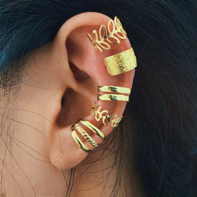 Creative personality leaf alloy ear cuff set