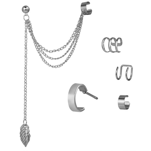 Creative personality leaf alloy ear cuff set