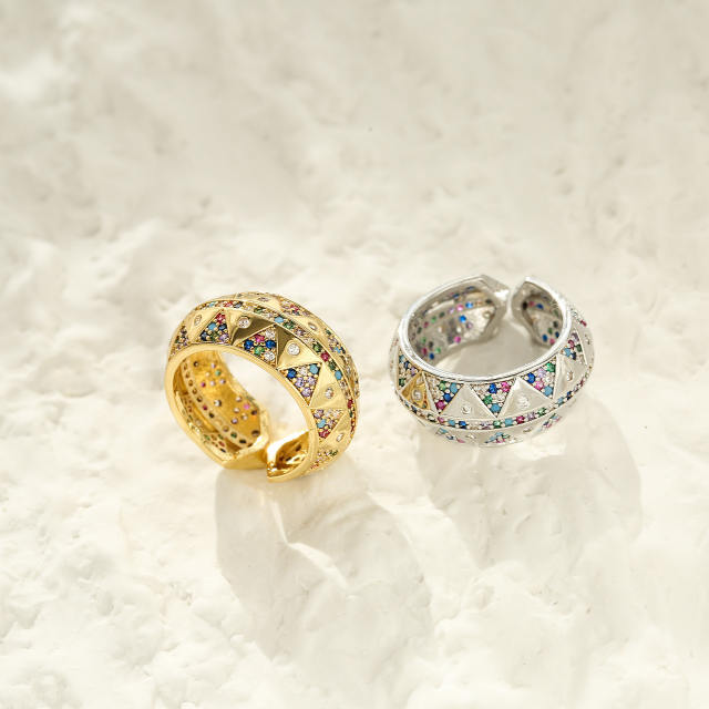 Delicate rainbow cubic zircon diamond chunky rings