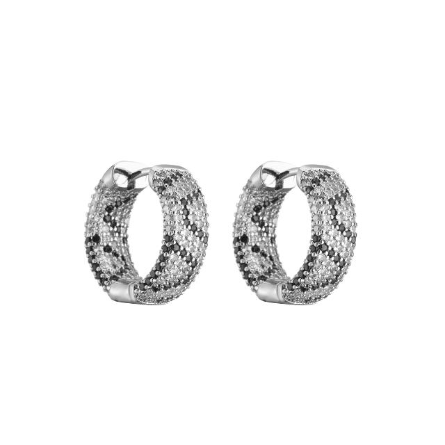 Luxury leopard grain pave setting cubic zircon copper huggie earrings