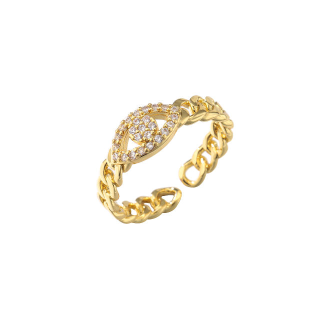 Delicate cubic zircon evil eye hasma copper rings