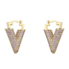 Luxury pave setting cubic zircon colorful V shape earrings