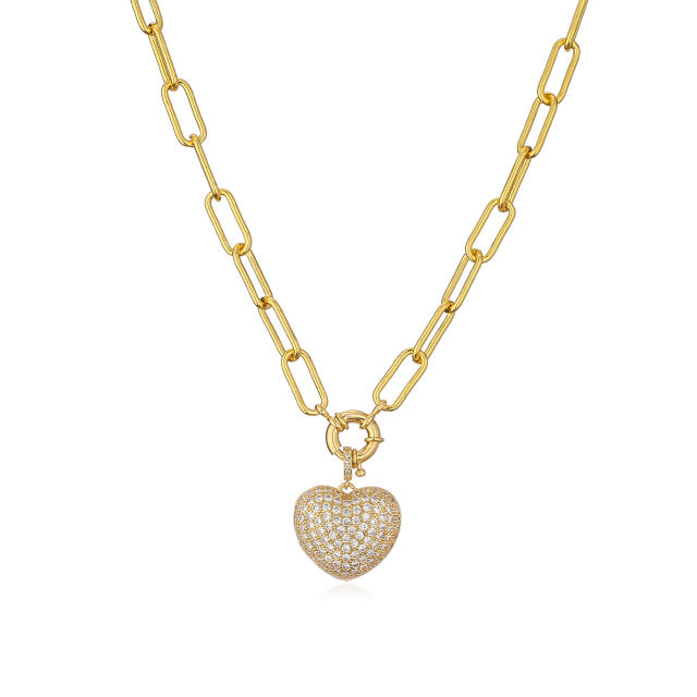Delicate pave setting cubic zircon diamond heart copper necklace set