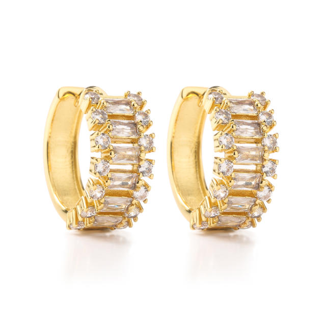 Elegant pave setting cubic zircon gold plated copper hoop earrings