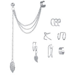 Creative personality leaf alloy ear cuff set