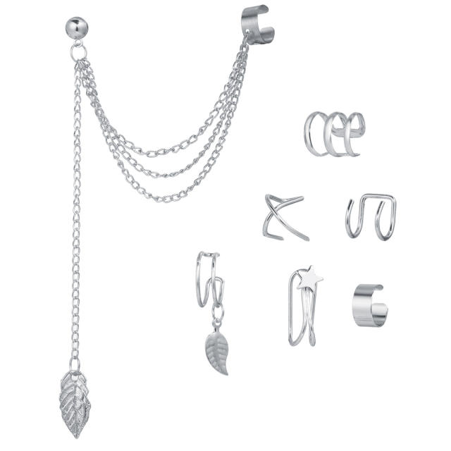 Creative personality leaf alloy ear cuff set