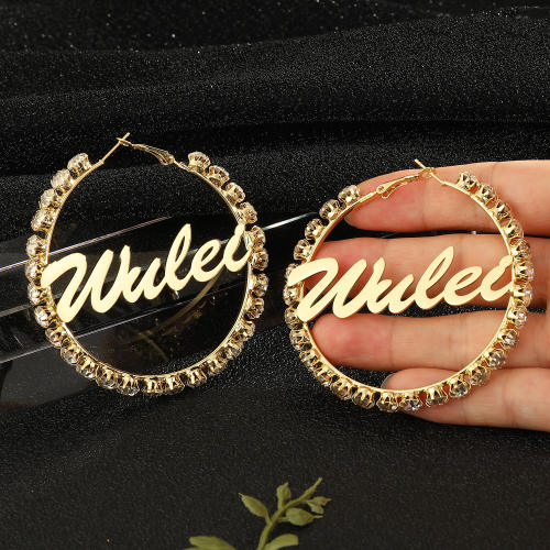 Delicate diamond hoop custom name stainless steel earrings