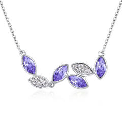 Delicate color glass crystal leaf design alloy necklace