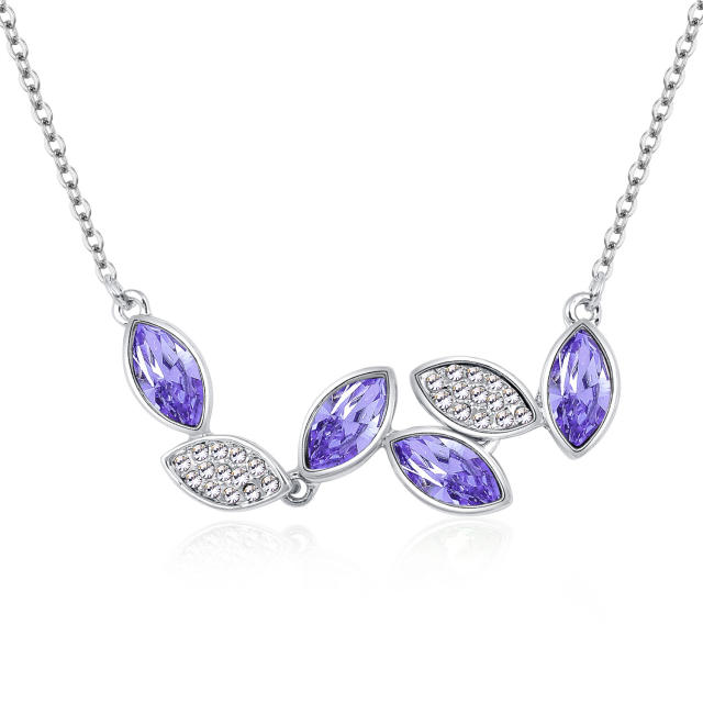 Delicate color glass crystal leaf design alloy necklace