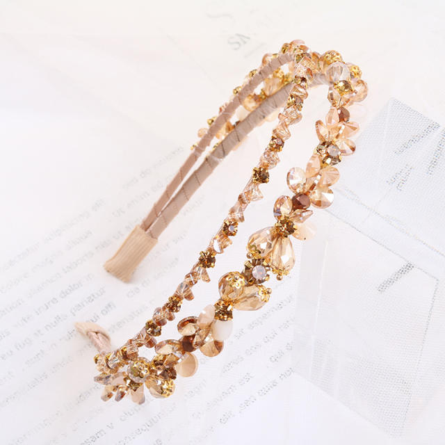Baroque color glass crystal two layer elegant headband