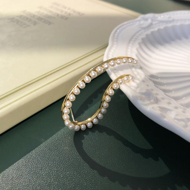 Elegant pearl bead u shape copper ear studs (1pcs price)