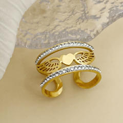 14K delicate angel wing wide hollow stainless steel rings