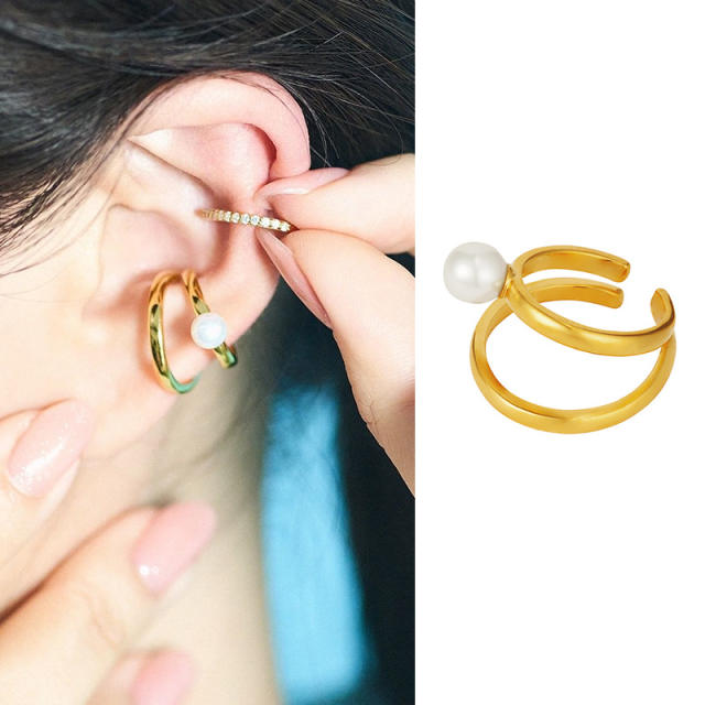 Vintage geometric line gold plated copper pearl ear cuff(1pcs price)